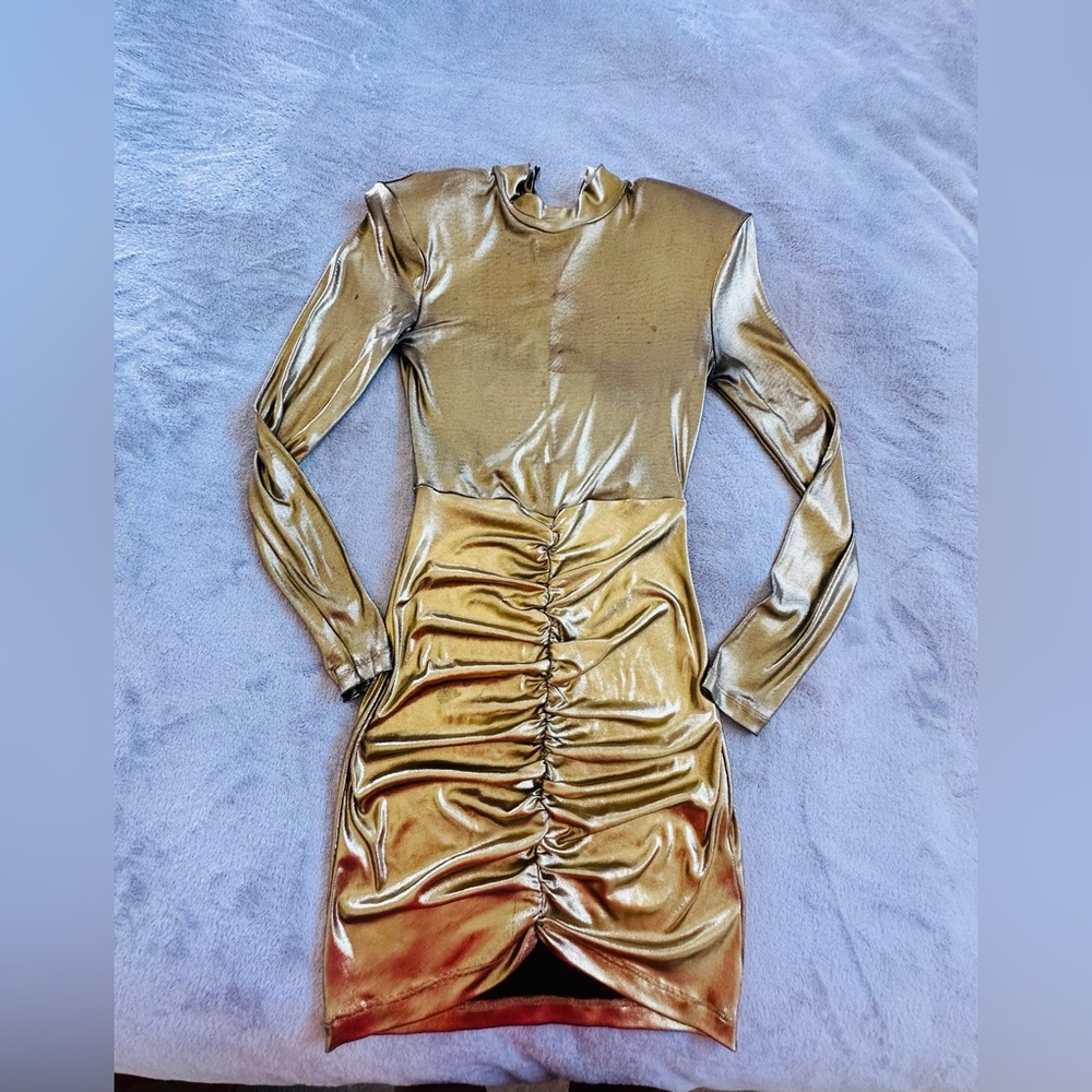Rotate Womens Gold Back Zip Dress Size S